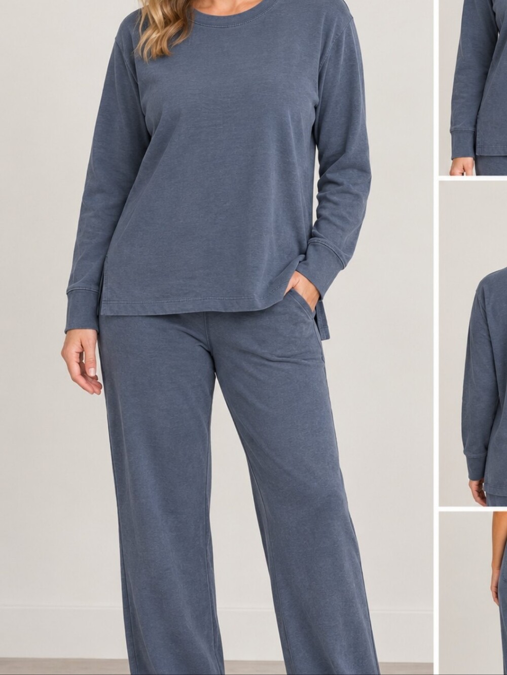 Denim & Co Petite XS Blue Easywear French Terry Top & Pant Set A711201 NWOT